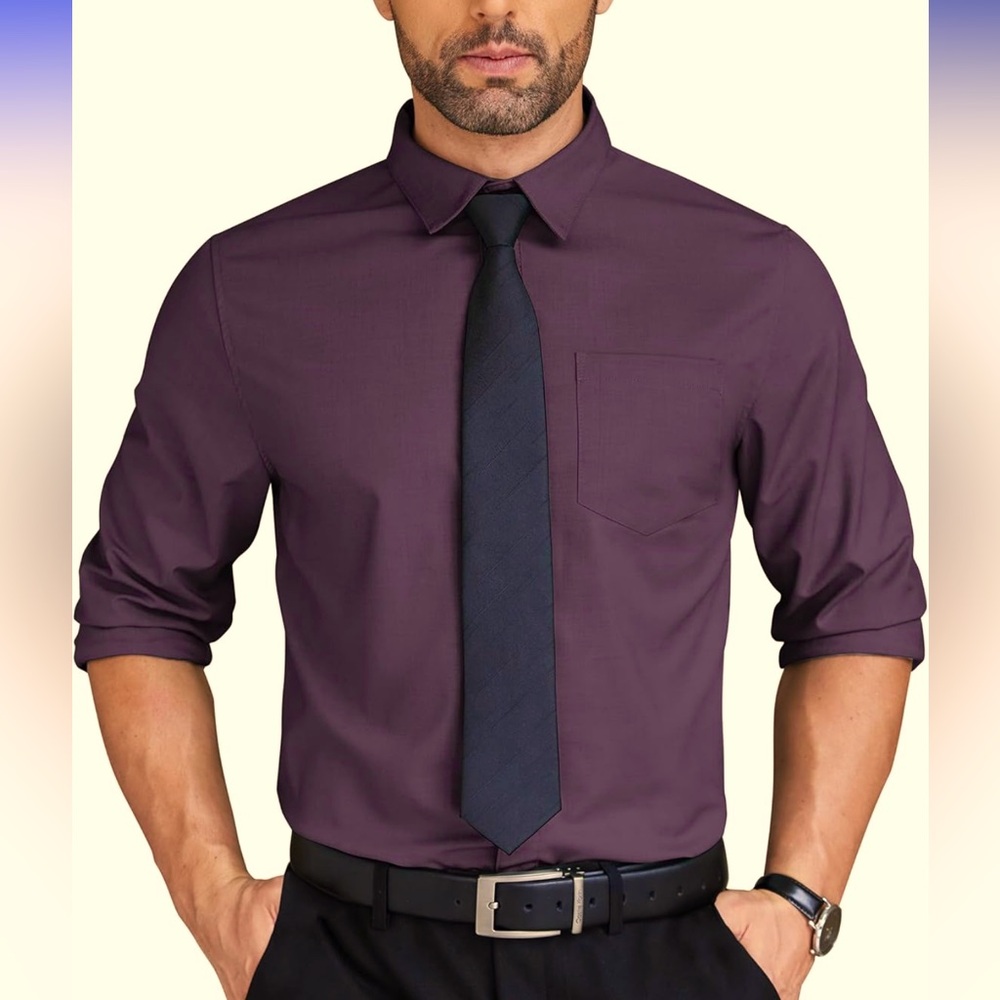 NWT COOFANDY Purple Long Sleeve Wrinkle Free Button Down Shirt, Size XL